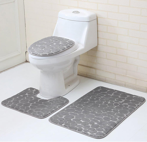 3 Piece Grey Ultra Soft Thick Memory Foam Non-Slip Absorbent Bathroom Bath Mat Set