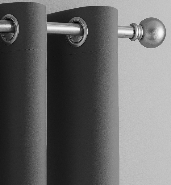 2 Piece Solid Dark Grey Blackout Grommet Curtain Panel Set - 84" Long