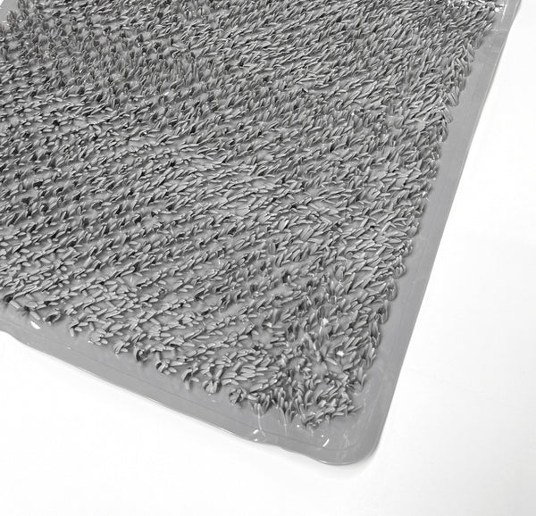 Grey Non-Slip Shower Tub Mat PVC Bathtub Safety Mat with Suction Cups & Soft Massage Loofah Surface  - 35"x16"