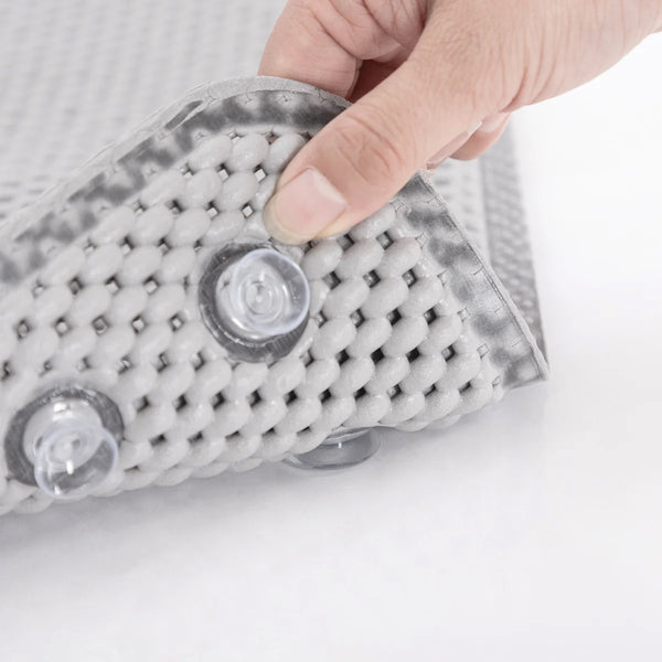 Extra Thick Long Grey Non-Slip Foam Bathtub Shower Mat With Suction Cups Fast Drying - 36" x 17"