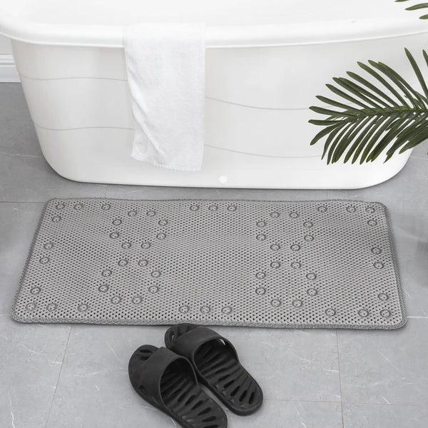 Extra Thick Long Grey Non-Slip Foam Bathtub Shower Mat With Suction Cups Fast Drying - 36" x 17"