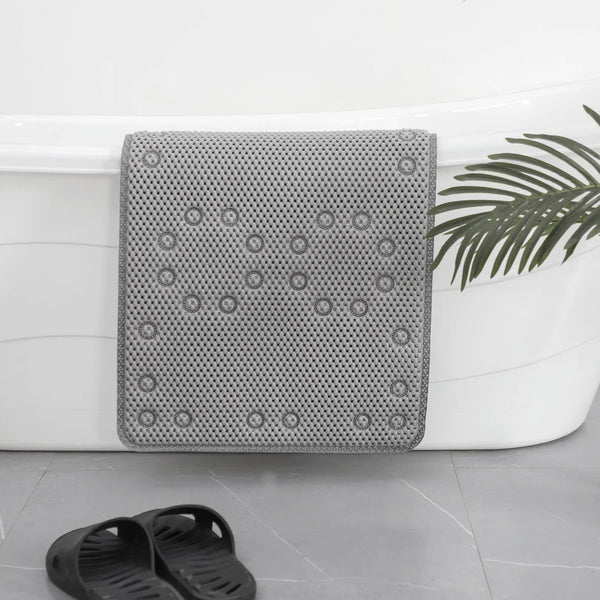 Extra Thick Long Grey Non-Slip Foam Bathtub Shower Mat With Suction Cups Fast Drying - 36" x 17"