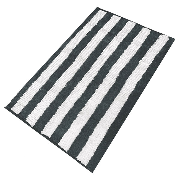 30"x20" - Charcoal Grey White Stripe Soft Cozy Plush Chenille Bath Mat Bathroom Rug