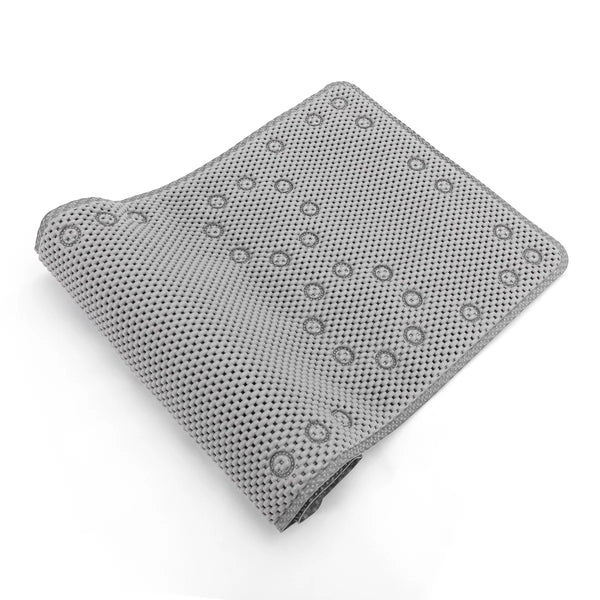 Extra Thick Long Grey Non-Slip Foam Bathtub Shower Mat With Suction Cups Fast Drying - 36" x 17"