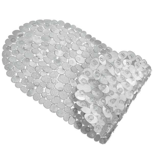 Grey Stone Pebbles Vinyl Non-Slip Bathtub Shower Mat With Suction Cups -26" x14"