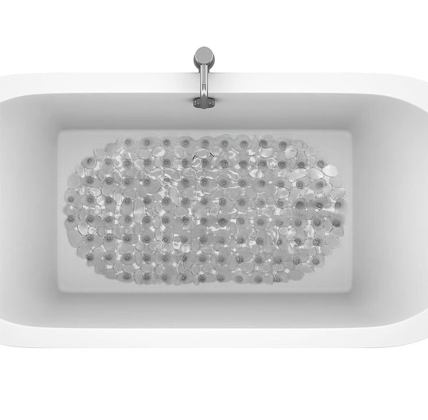 Grey Stone Pebbles Vinyl Non-Slip Bathtub Shower Mat With Suction Cups -26" x14"