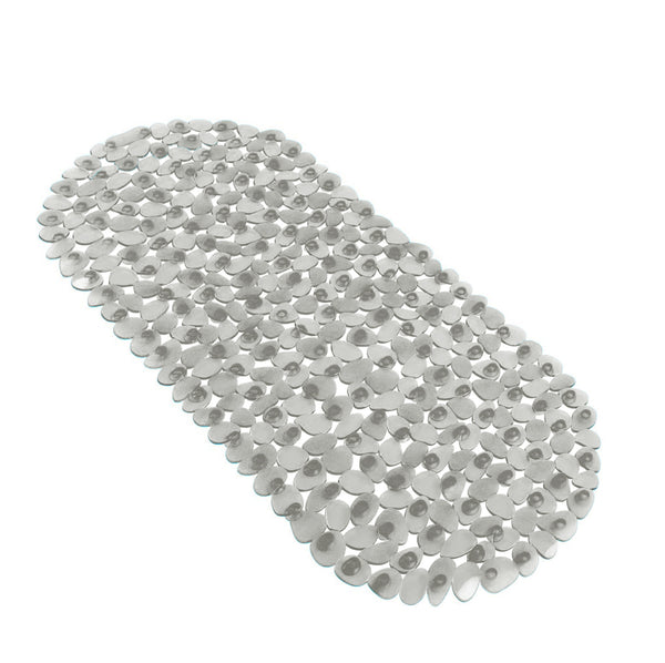 Grey Stone Pebbles Vinyl Non-Slip Bathtub Shower Mat With Suction Cups -26" x14"
