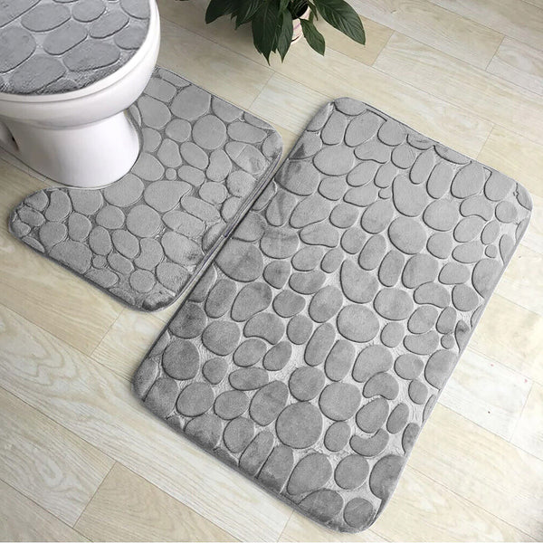 3 Piece Grey Ultra Soft Thick Memory Foam Non-Slip Absorbent Bathroom Bath Mat Set