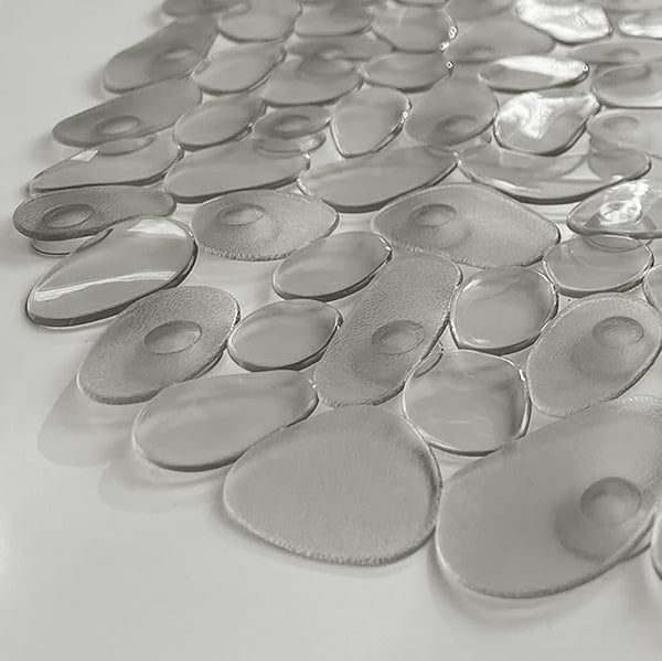 Grey Stone Pebbles Vinyl Non-Slip Bathtub Shower Mat With Suction Cups -26" x14"