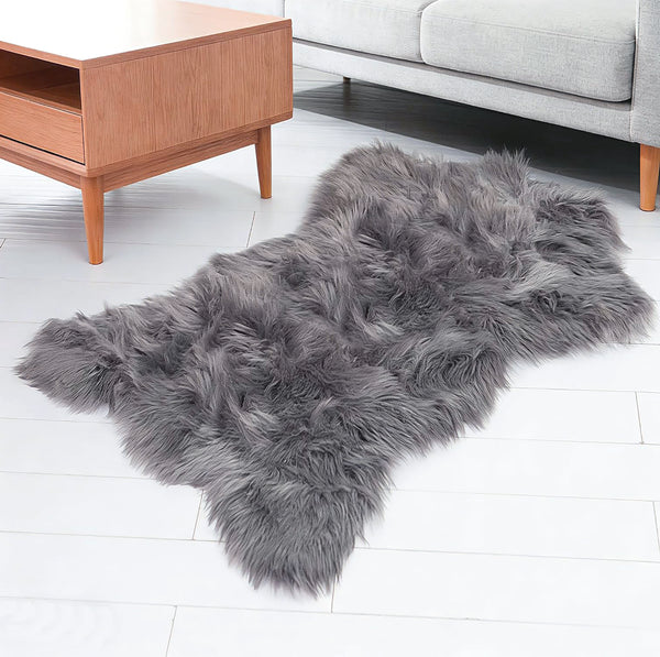 2x3 Feet Grey Faux Fur Sheepskin Soft Plush Fuzzy Rug