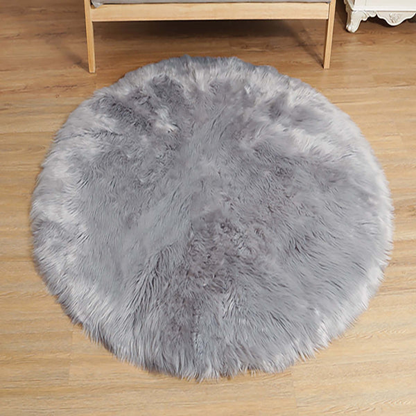 3x3 Feet Round Grey Faux Fur Sheepskin Soft Plush Fuzzy Rug