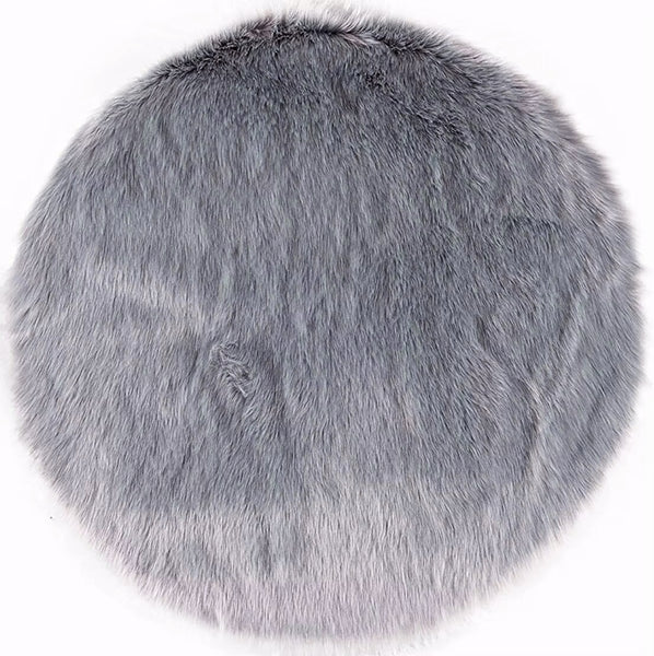 3x3 Feet Round Grey Faux Fur Sheepskin Soft Plush Fuzzy Rug