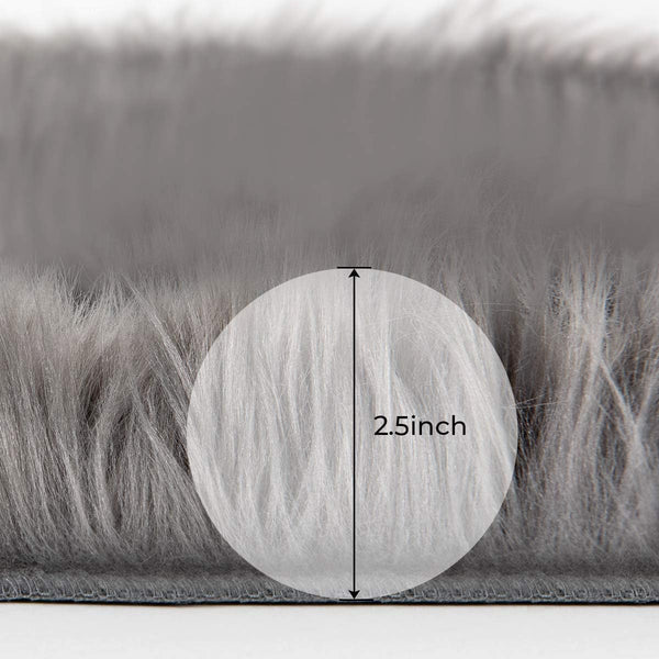 3x3 Feet Round Grey Faux Fur Sheepskin Soft Plush Fuzzy Rug