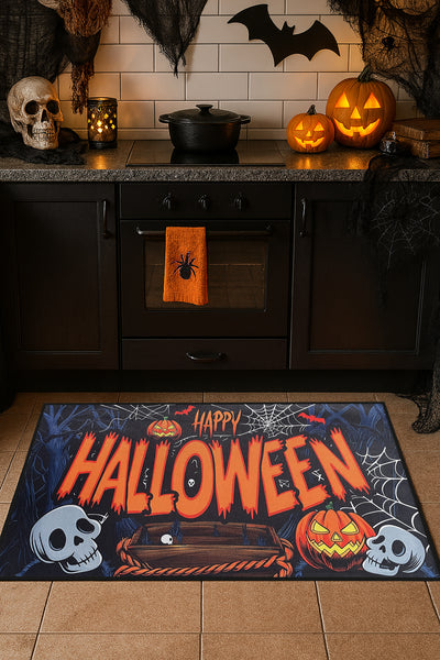 31" x 19" - Halloween Orange Black Non-Slip Washable Low Pile Kitchen Mat Entrance Door Mat
