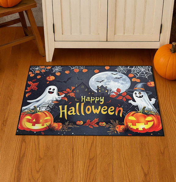 31" x 19" - Halloween Ghosts Orange Black Non-Slip Washable Low Pile Kitchen Mat Entrance Door Mat