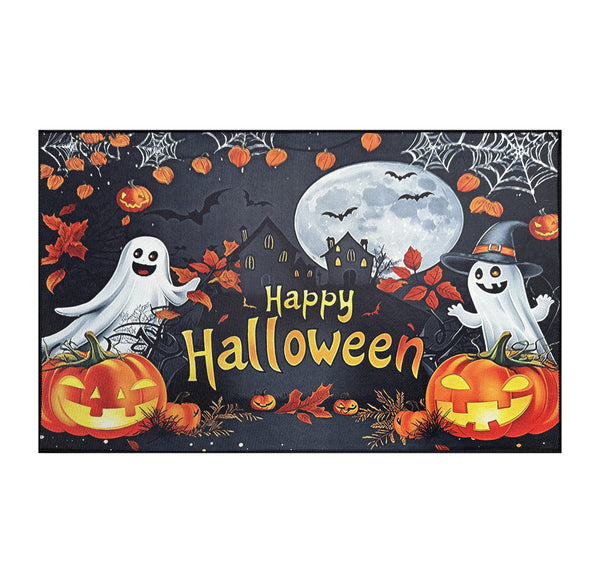 31" x 19" - Halloween Ghosts Orange Black Non-Slip Washable Low Pile Kitchen Mat Entrance Door Mat