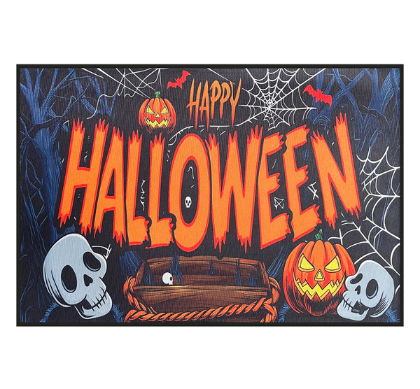 31" x 19" - Halloween Orange Black Non-Slip Washable Low Pile Kitchen Mat Entrance Door Mat