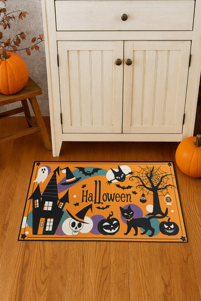 31" x 19" - Halloween Orange Black Non-Slip Washable Low Pile Kitchen Mat Entrance Door Mat