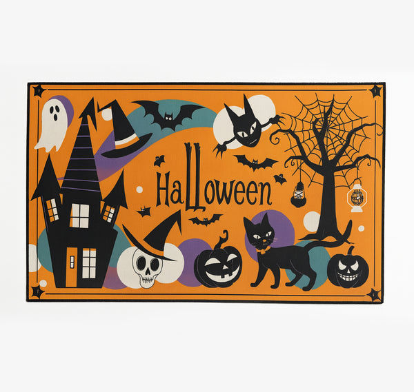 31" x 19" - Halloween Orange Black Non-Slip Washable Low Pile Kitchen Mat Entrance Door Mat