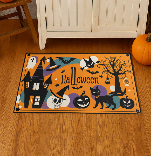 31" x 19" - Halloween Orange Black Non-Slip Washable Low Pile Kitchen Mat Entrance Door Mat