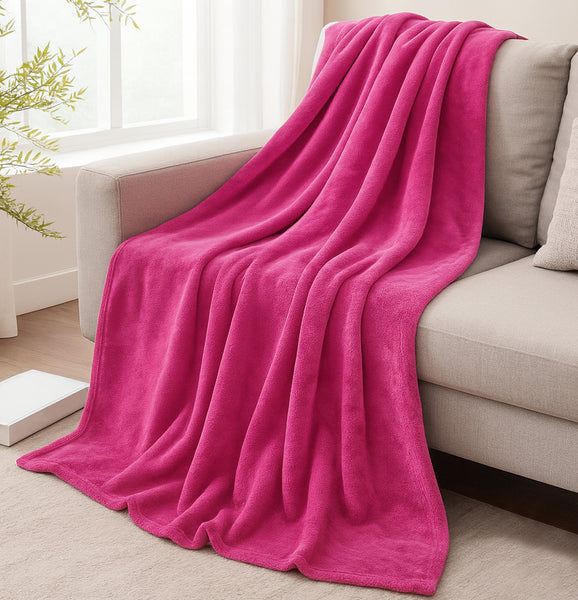 Hot Pink Super Soft Warm Flannel Fleece Plush Microfiber Bed Throw Blanket