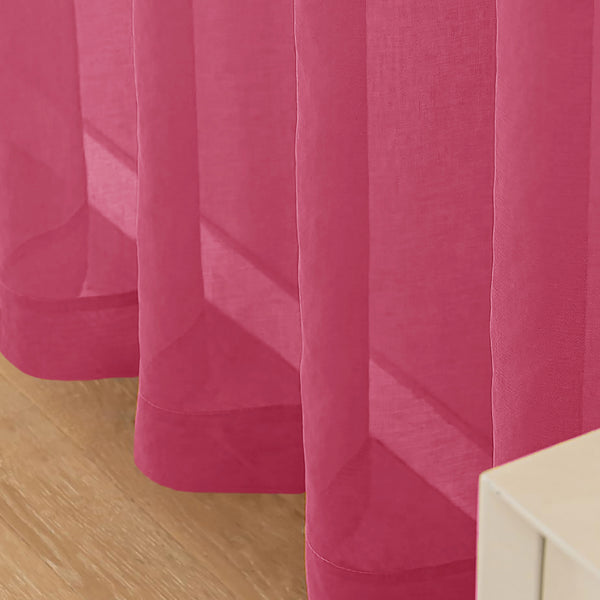 63" Inches Long - Hot Pink Sheer Window Rod Pocket Curtain Set (2 Panels)