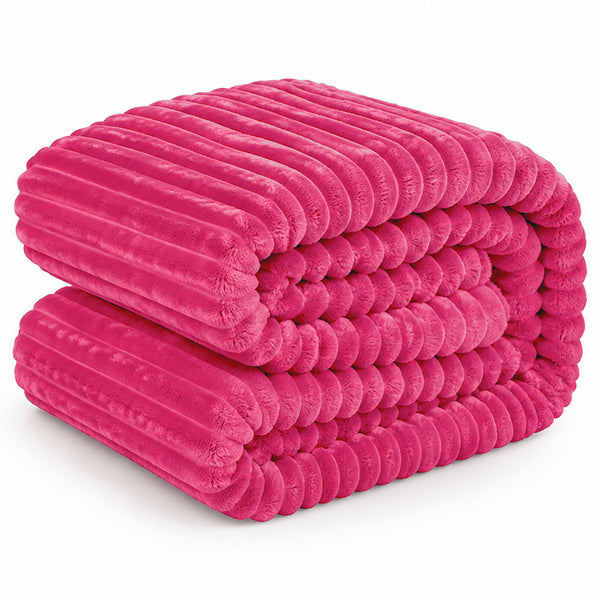 King Size Hot Pink Ultra Soft Cozy Textured Fluffy Plush Ribbed Faux Fur Bed Blanket