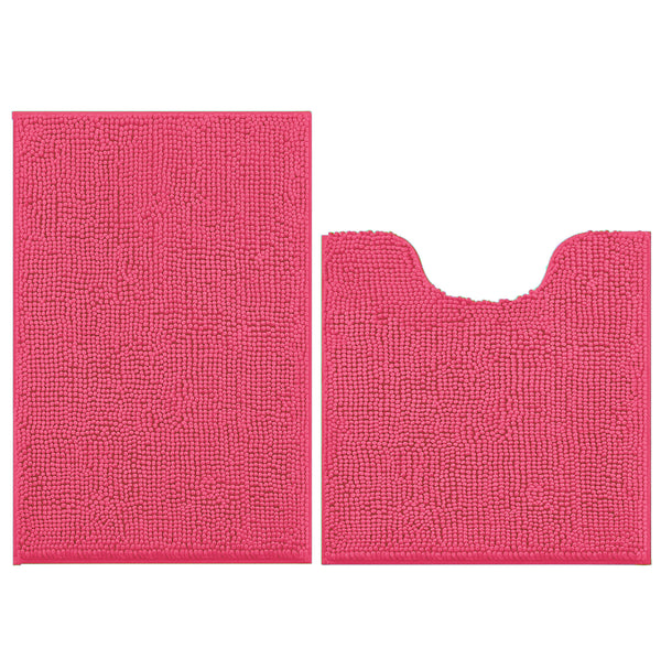 2 Piece Set Hot Pink Soft Cozy Plush Chenille Bath Mat Bathroom Rug