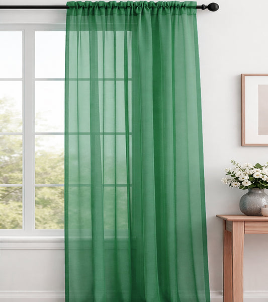 1 Piece Hunter Green Sheer Rod Pocket Window Curtain Panel - 90" Inches Long