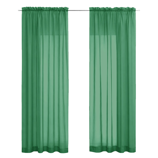 Hunter Green Sheer Window Rod Pocket Curtain Set 95" Inches Long (2 Panels)