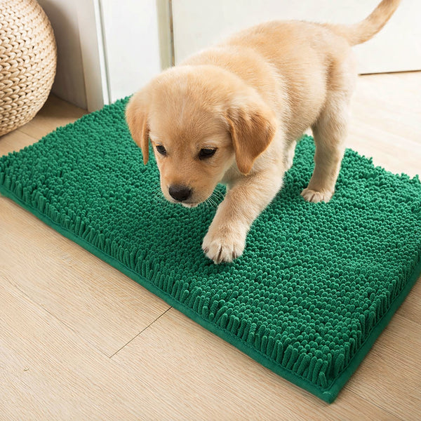 23"x15" - Hunter Green Dog Door Mat Non-Slip Super Absorbent Quick Dry Chenille Microfiber Washable Pet Rug for Muddy Paws