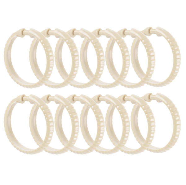 Ivory 12 Piece Premium Plastic Shower Curtain Hooks Rings Round 2.25" Inches