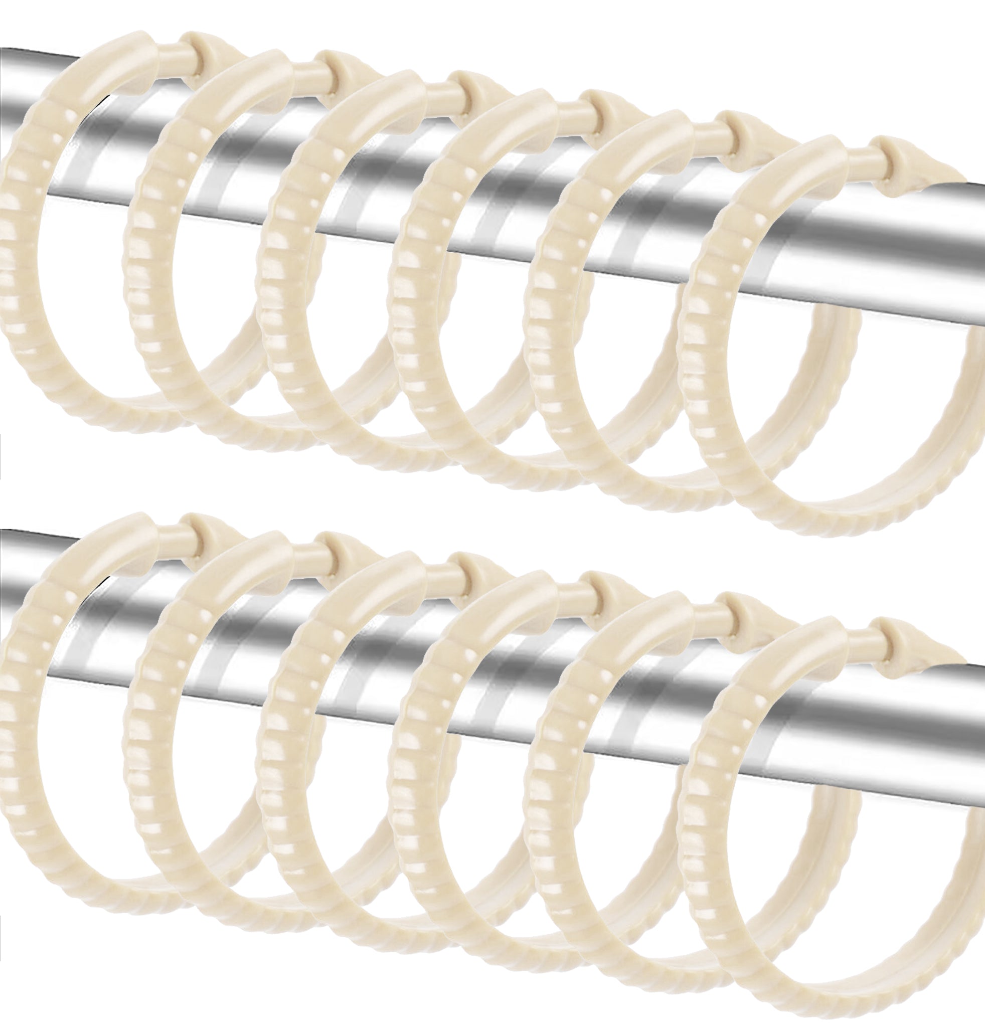 Ivory 12 Piece Premium Plastic Shower Curtain Hooks Rings Round 2.25" Inches