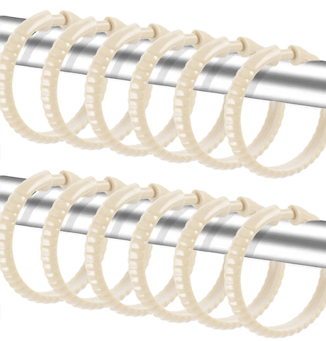 Ivory 12 Piece Premium Plastic Shower Curtain Hooks Rings Round 2.25" Inches