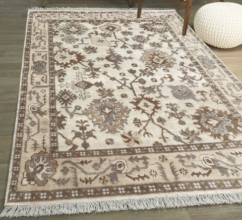 Ivory Beige Traditional Oriental Handmade Hand-knotted Wool Area Rug