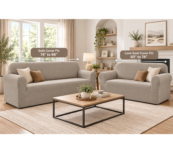 Khaki 2-Piece Set Slipcover Sofa & Loveseat Cover Protector 4-Way Stretch Elastic