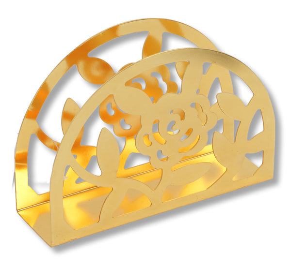 Gold Iron Floral Napkin Holder – Decorative Freestanding Tabletop Napkin Organizer for Kitchen, Dining Table & Countertop