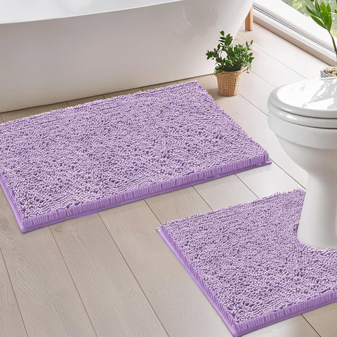 2 Piece Set Lavender Soft Cozy Plush Chenille Bath Mat Bathroom Rug