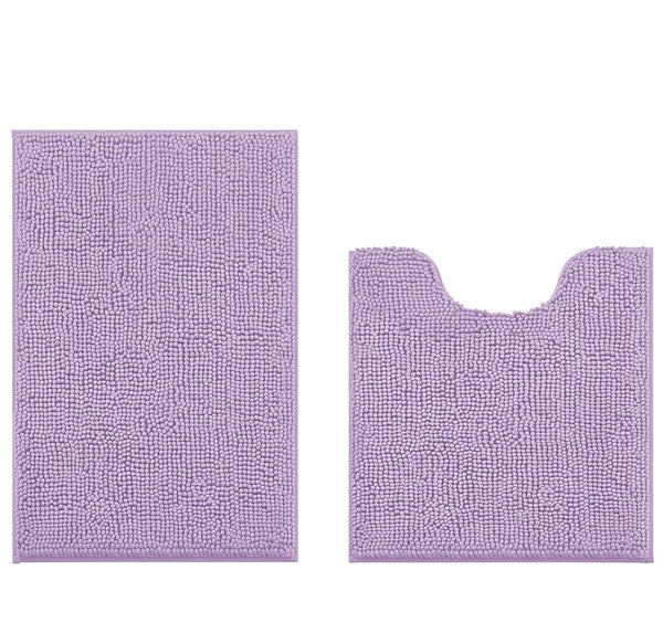 2 Piece Set Lavender Soft Cozy Plush Chenille Bath Mat Bathroom Rug