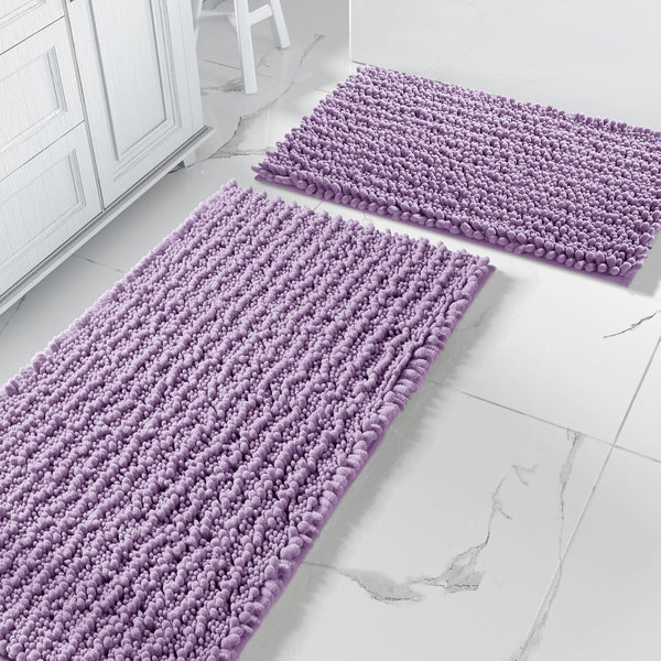 Large 2 Piece Set Lavender Soft Cozy Plush Chenille Bath Mat Bathroom Rug