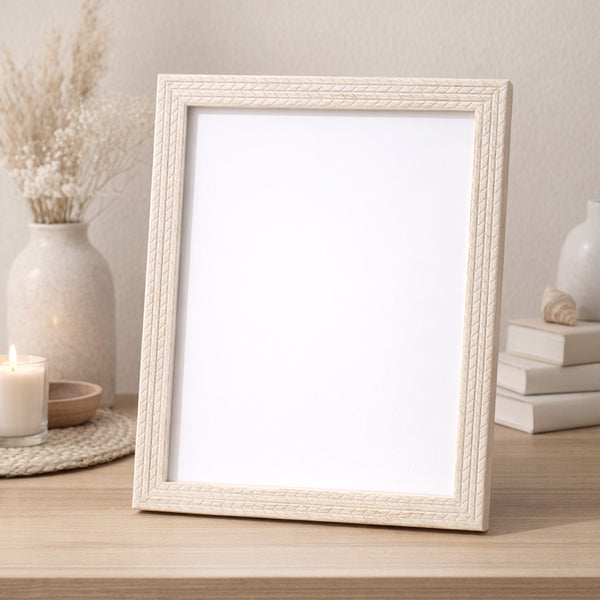 5x7  Ivory White Wheat Braid Rustic Carved Picture Frame - Set of 3