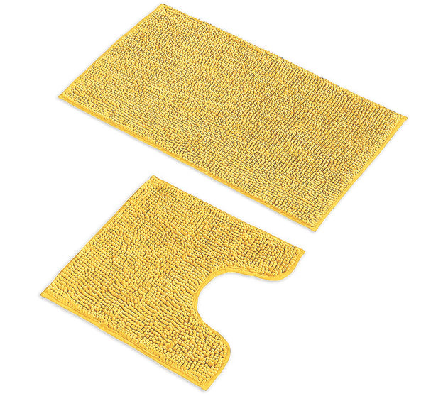 2 Piece Set Lemon Yellow Soft Cozy Plush Chenille Bath Mat Bathroom Rug