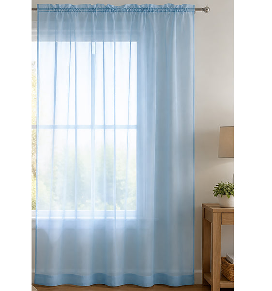 1 Piece Light Blue Sheer Rod Pocket Window Curtain Panel - 90" Inches Long