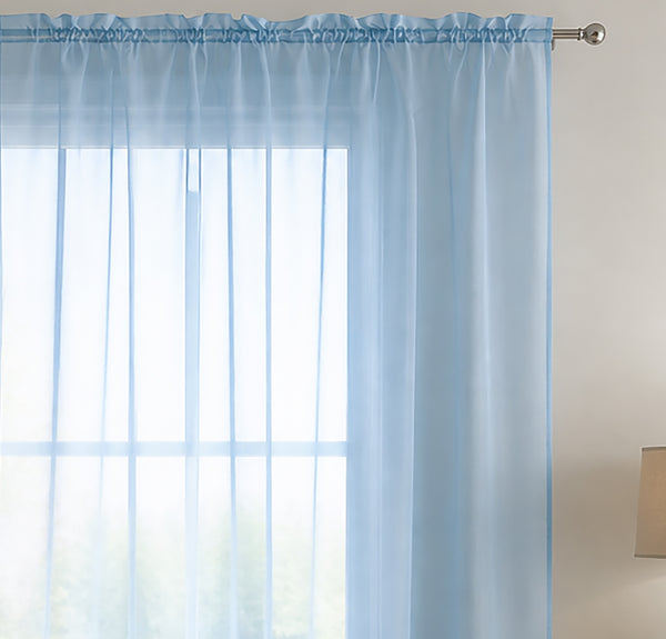 1 Piece Light Blue Sheer Rod Pocket Window Curtain Panel - 90" Inches Long
