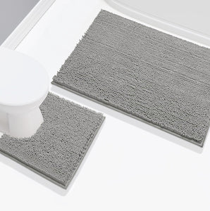 2 Piece Set Light Grey Soft Cozy Plush Chenille Bath Mat Bathroom Rug