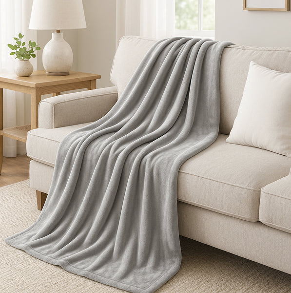 Light Grey Super Soft Warm Flannel Fleece Plush Microfiber Bed Throw Blanket