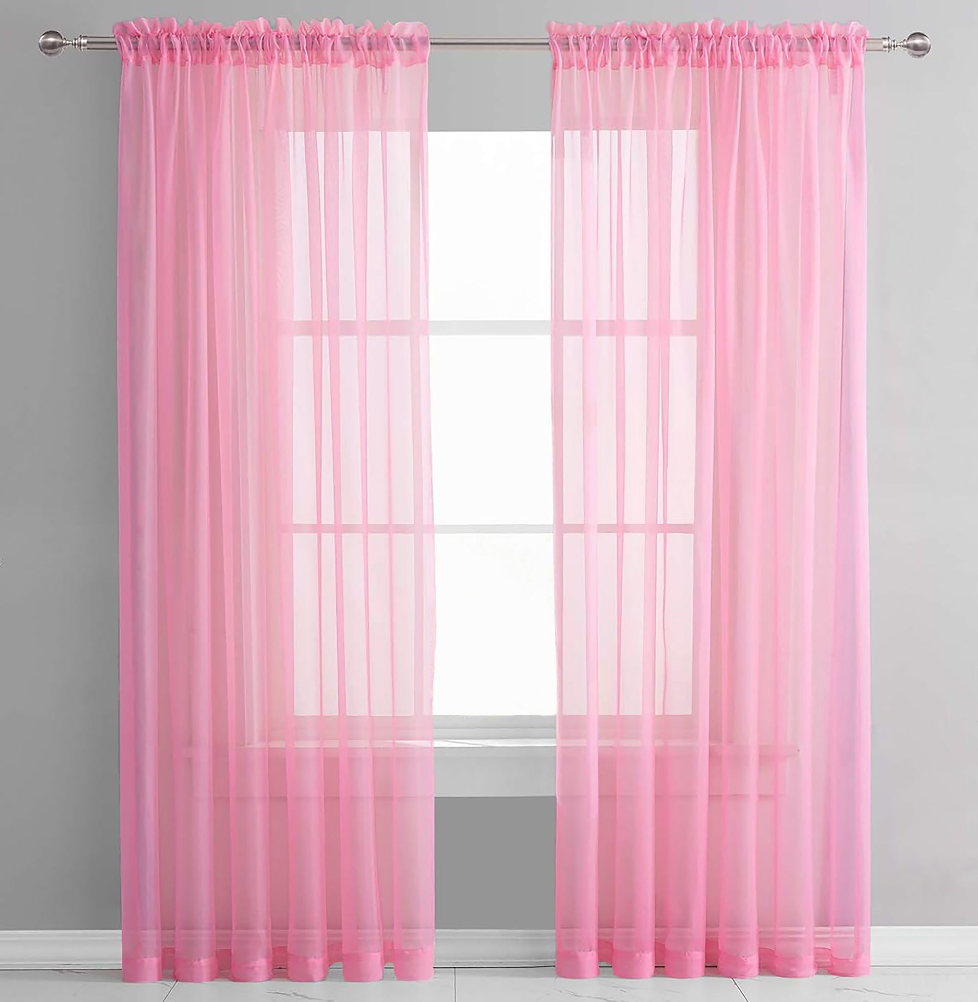 63" Inches Long -  Light Pink Sheer Window Rod Pocket Curtain Set (2 Panels)