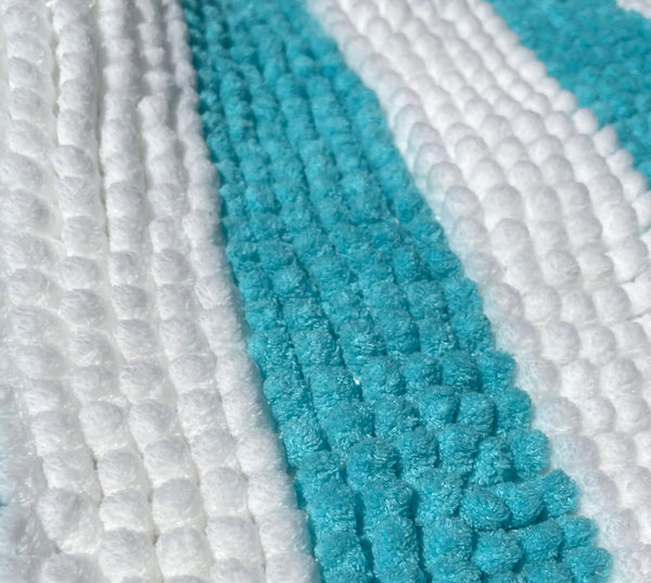 36"x24" - Light Blue White Stripe Large Soft Cozy Plush Chenille Bath Mat Bathroom Rug