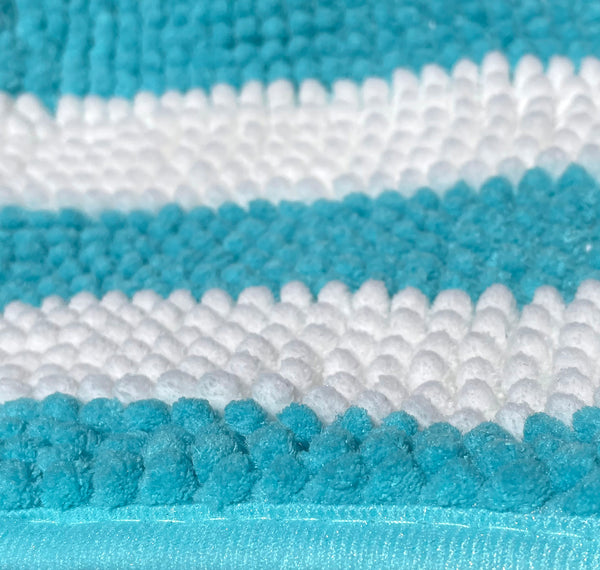 47"x27" - Light Blue White Stripes Soft Cozy Plush Chenille Bath Mat Bathroom Rug