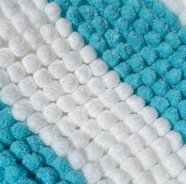Large 2 Piece Set Light Blue White Stripe Soft Cozy Plush Chenille Bath Mat Bathroom Rug